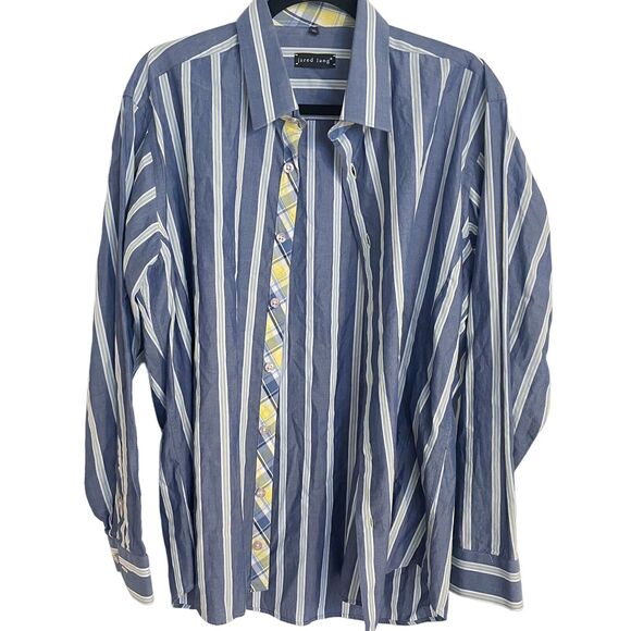Jared Lang Flip Cuff Striped Shirt Size XL Mens 100% Cotton Denim Blue Stripes - Picture 3 of 11